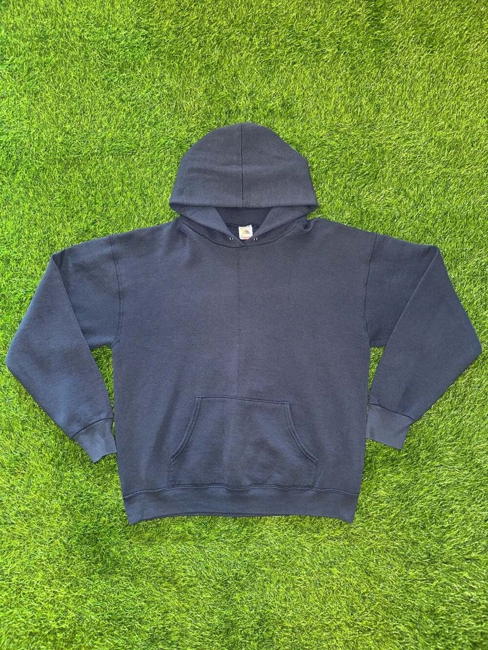 Vintage 90s Fruit of the Loom Blank Navy Blue Pullover Hoodie Made in USA size L